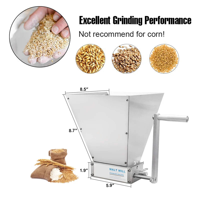 2025 Newest Stainless 2-roller Barley Malt Mill Grain Grinder Crusher For Homebrew Wholesale & Dropshipping - petguardiansupplies