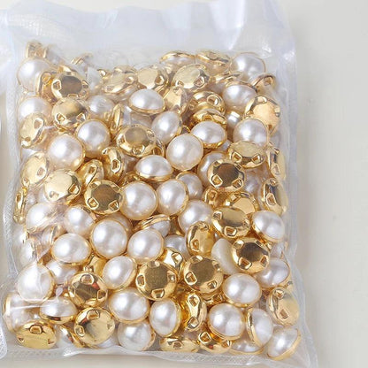 RESEN 6mm 8mm,10mm,12mm Sew On Pearls For Dresses With Claw Gold/Sliver Claw Rhinestones Round Pearl Button Sew On Stones - petguardiansupplies