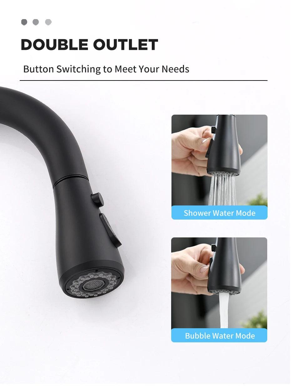 Kitchen Faucets Black Single Handle Pull Out Kitchen Tap Single Hole Handle Swivel 360 Degree Water Mixer Tap Mixer Tap 408906 - petguardiansupplies