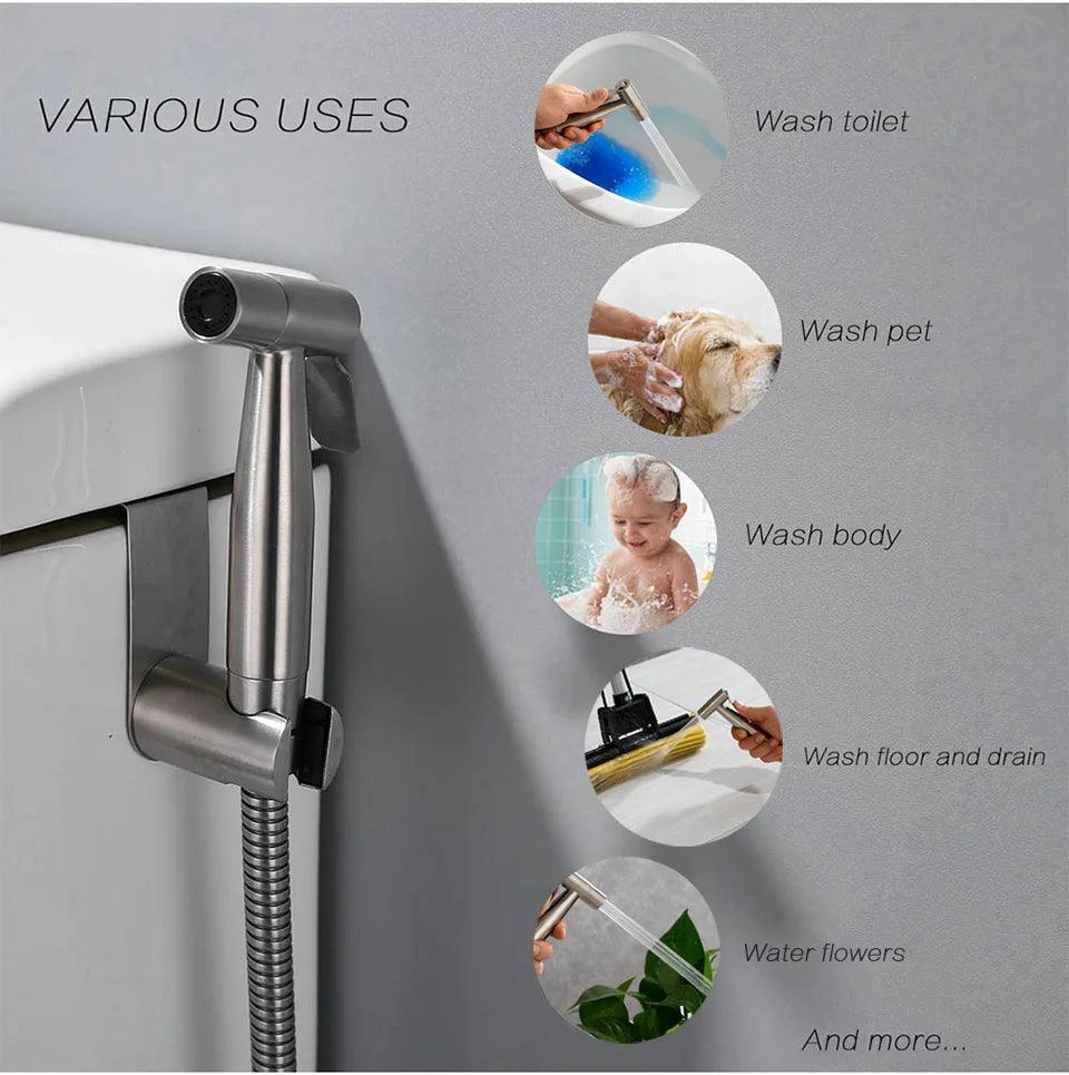 Handheld bidet sprayer set for toilet Stainless Steel Hand Bidet faucet for Bathroom hand sprayer shower head self cleaning - petguardiansupplies