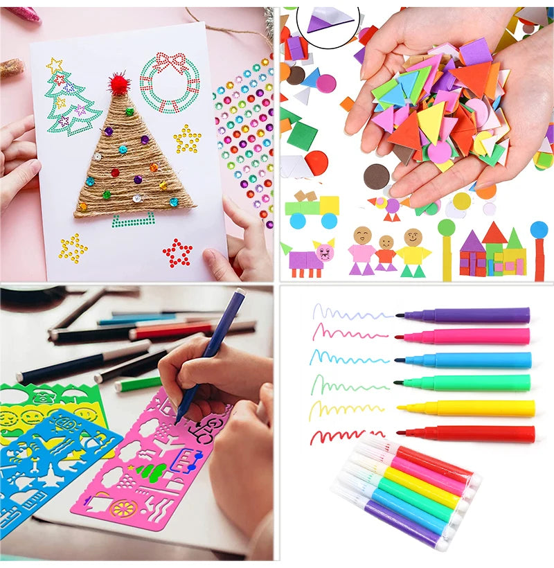 Colorful Pipe Cleaners Craft Kit Popsicle Plush Sticks Pompoms Stickers DIY Arts Supplies Children Kids Montessori Education Toy - petguardiansupplies