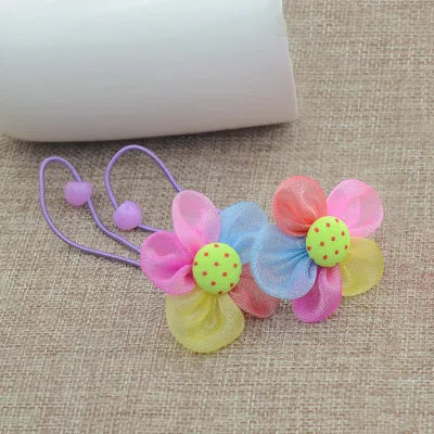 2PCS/Lot New Fashion Candy Color Scrunchy Headband Girls Bow Flower Rabbit Hair Accessories Flower Hair Bands Rubber Gum Ornamen - petguardiansupplies