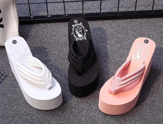 Women Fashion Summer Chunky Sole Wedges Heels Flip Flops Casual Shoes New Arrival Waterproof Taiwan Slippers Sexy Lady Sandals - petguardiansupplies