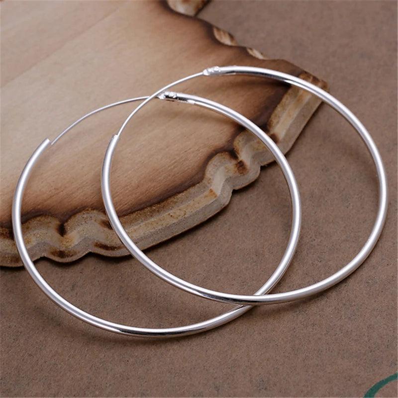 DOTEFFIL 925 Sterling Silver Smooth 35/50/60mm Big Circle Hoop Earrings For Women Wedding Engagement Party Jewelry - petguardiansupplies