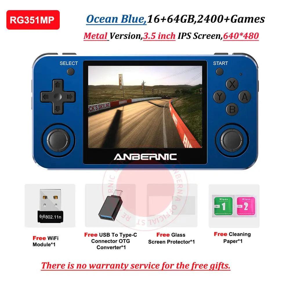 ANBERNIC RG351MP Portable Game Player Pocket Game Machine 3.5 Inch IPS Screen Support Games External Wifi 64G 2400 Games - petguardiansupplies