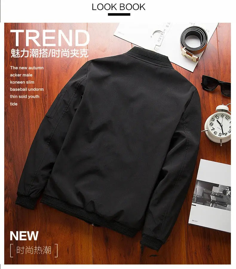 Men Bomber Jacket Thin Slim Long Sleeve baseball Jackets Mens Windbreaker Zipper Windbreaker Jacket Male Outwear Brand Clothing - petguardiansupplies