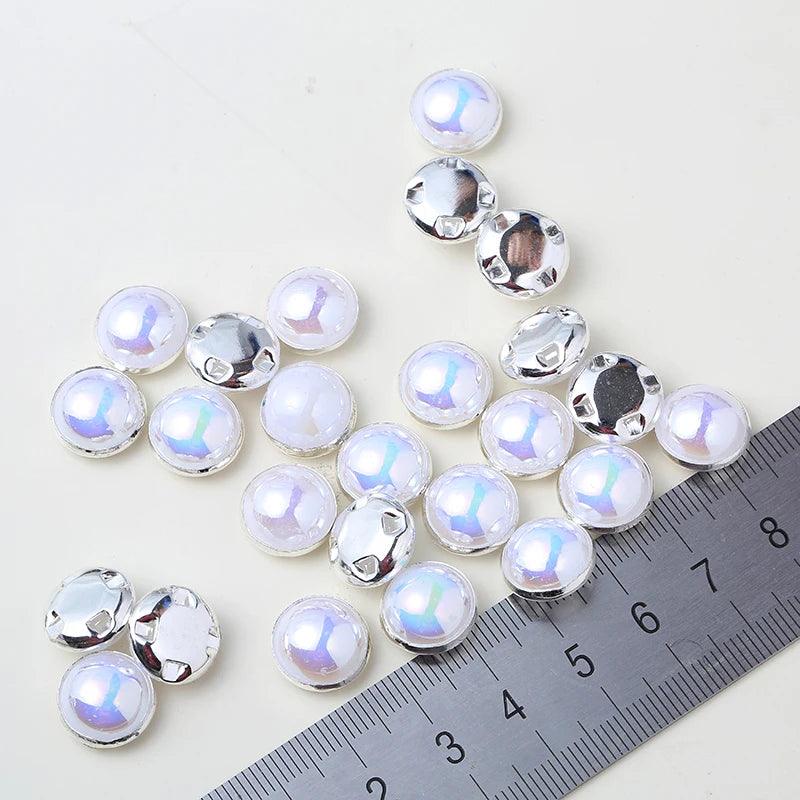 RESEN 6mm 8mm,10mm,12mm Sew On Pearls For Dresses With Claw Gold/Sliver Claw Rhinestones Round Pearl Button Sew On Stones - petguardiansupplies