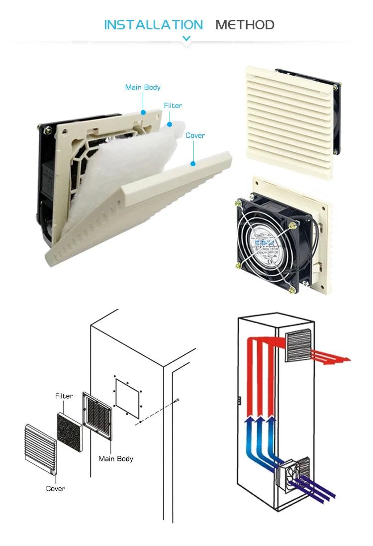 3322-300 120mm Cabinet Ventilation Filter Set Shutters Cooling Fan Grille Louvers Blower Exhaust Filter Panel 230V Without Fan - petguardiansupplies