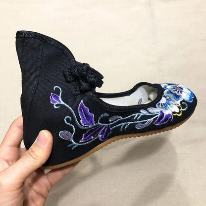 Veowalk Vintage Women Cotton Flower Embroidery Shoes Ladies Casual Chinese Style Comfortable Soft Canvas Dance Ballets Ballerina - petguardiansupplies