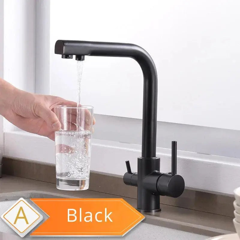 Black and Golden Filtered Crane For Kitchen Pull Out Sprayer  drinking water Three Ways Water Filter Tap Kitchen Faucet hot cold - petguardiansupplies