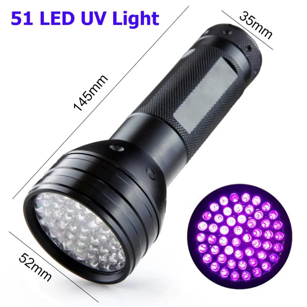 Ultraviolet Blacklight LED UV Light Lamp Torch Detector for Dog Urine Stains Outdoor Waterproof Aluminum 9-100 LED UV Flashlight - petguardiansupplies