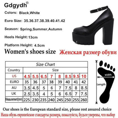 Gdgydh spring autumn casual high-heeled shoes sexy ruslana korshunova thick heels platform pumps Mary Janes Black White Size 42 - petguardiansupplies