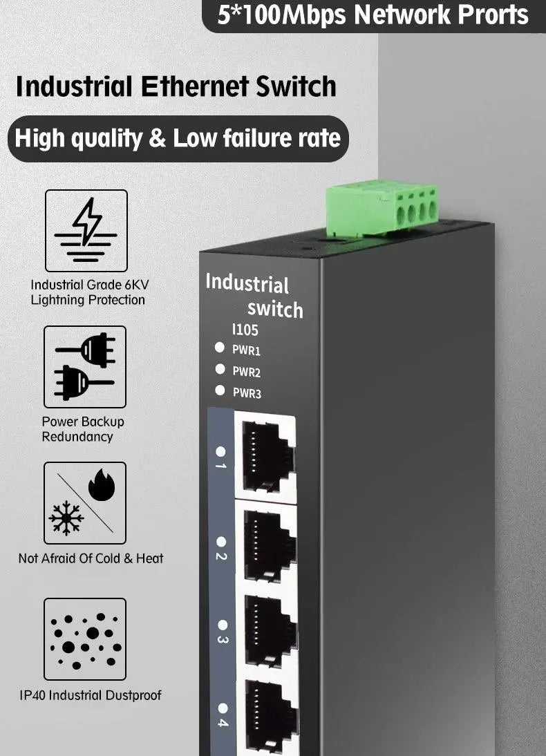 STEAMEMO Industrial Network Switch Ethernet With 5 10/100mbps Port Base-T DIN IP40 Industrial Network Switch - petguardiansupplies