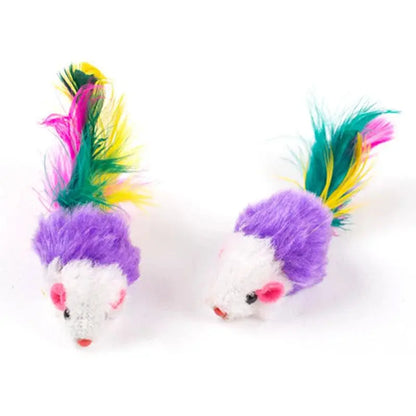 Cute Mini Soft Fleece False Mouse Cat Toys Colorful Feather Funny Playing Training Toys For Cats Kitten Puppy Pet Supplies - petguardiansupplies