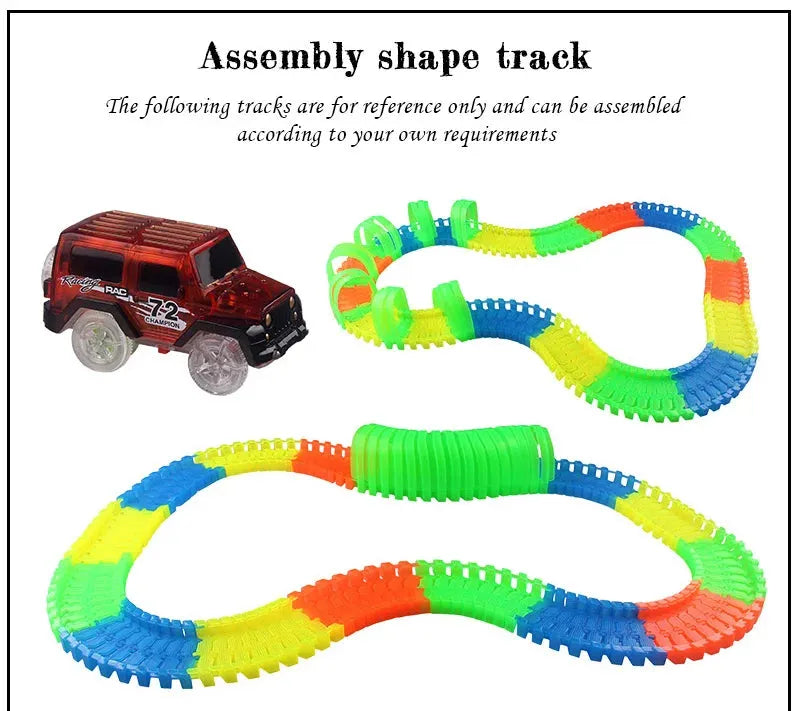 Glow Racing Track Set 5 Led Light Track Car Flexible Glowing Tracks Toy 162/165/220/240 Race Track Flexible Railway LED Car - petguardiansupplies