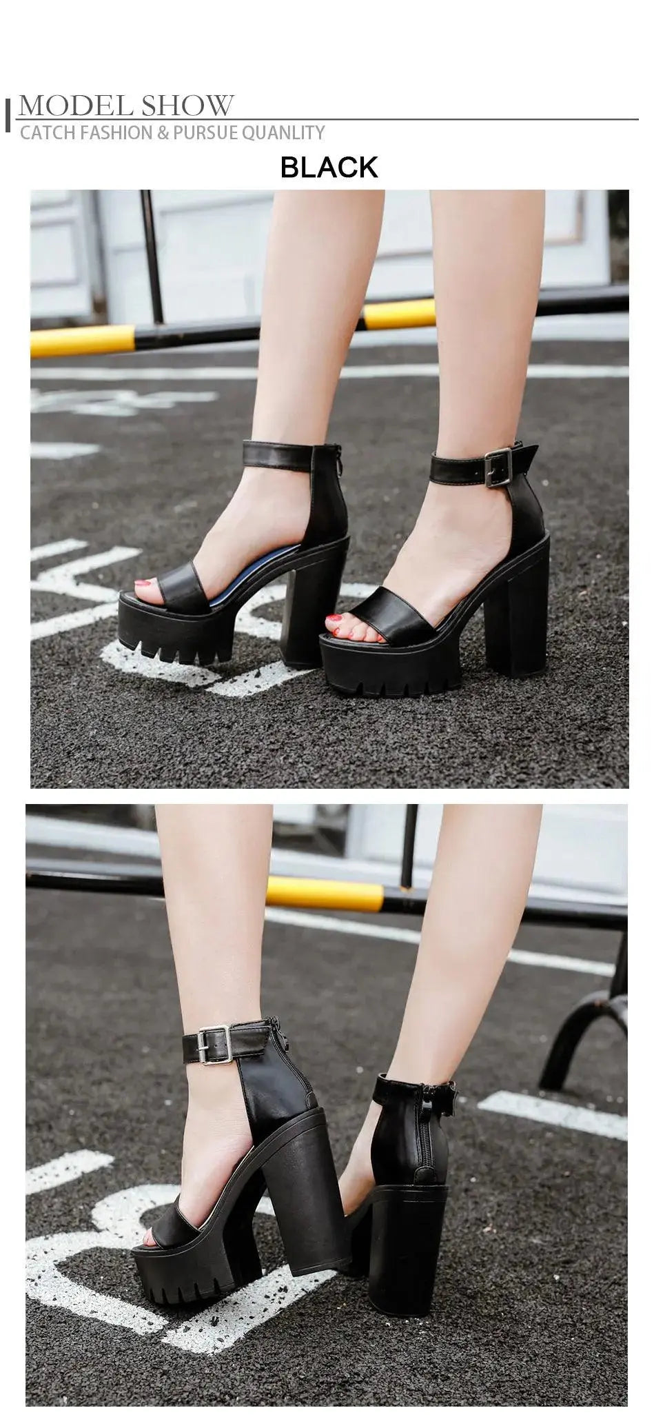 Gdgydh Summer Ankle Strap Sandal Shoes for Women High Heels Sandals Platform Back Zipper Sandals Fashion Party Model Show Pumps - petguardiansupplies