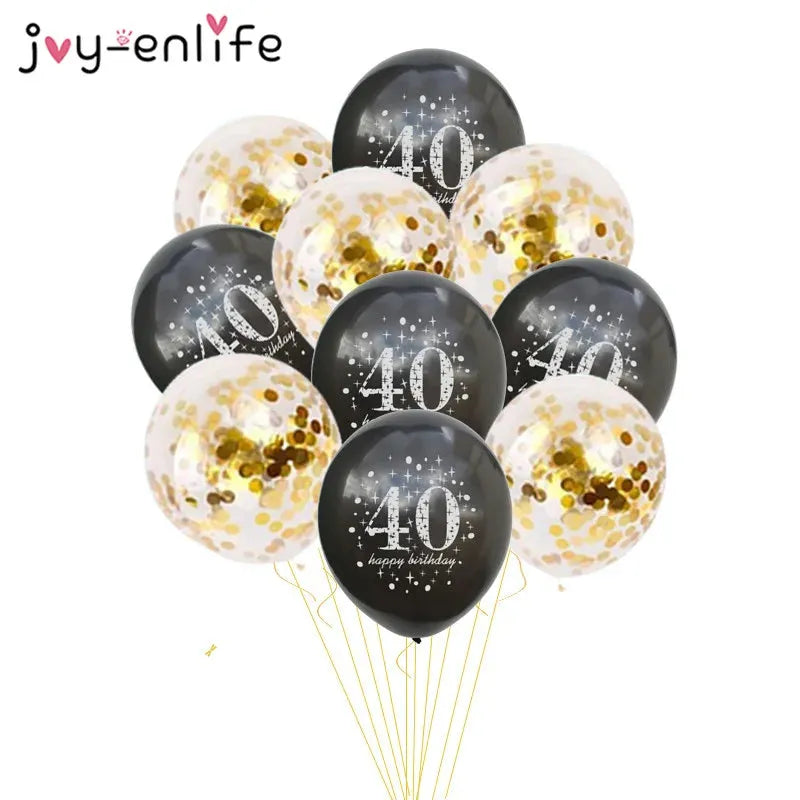 JOY-ENLIFE 10pcs Inflatable Confetti Balloons 12inch Latex Balloons 30 40 50 60 Years Birthday Party Adult Foil Helium Balloons - petguardiansupplies