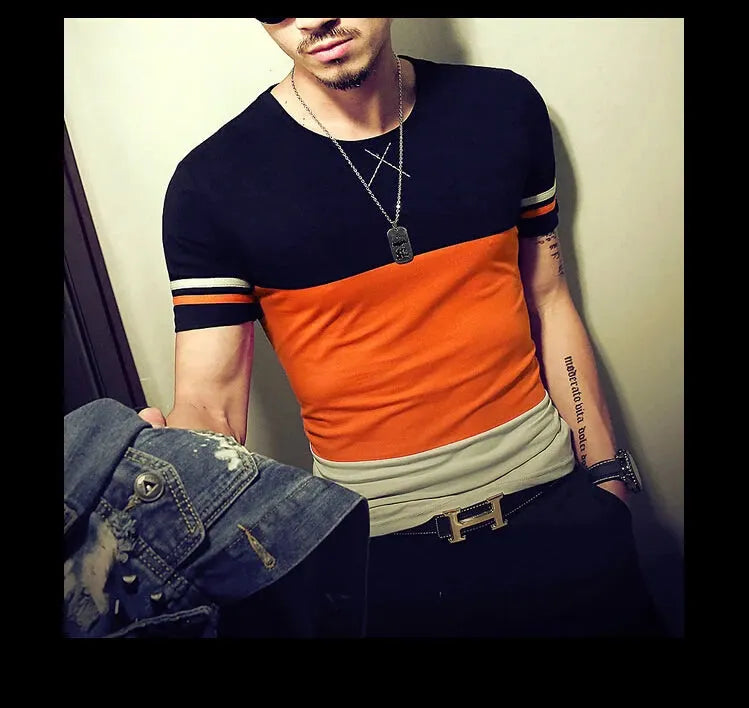 Summer Fashion Men's T Shirt Casual Patchwork Short Sleeve T Shirt Mens Clothing Trend Casual Slim Fit Hip-Hop Top Tees 5XL - petguardiansupplies