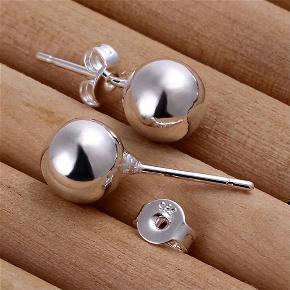 DOTEFFIL 925 Sterling Silver 8/10/12mm Round Smooth Solid Bead Ball Stud Earrings For Women Wedding Engagement Party Jewelry - petguardiansupplies