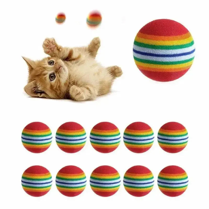 10Pcs Colorful Cat Toy Ball Interactive Cat Toys Play Chewing Rattle Scratch Natural Foam Ball Training Pet Supplies - petguardiansupplies