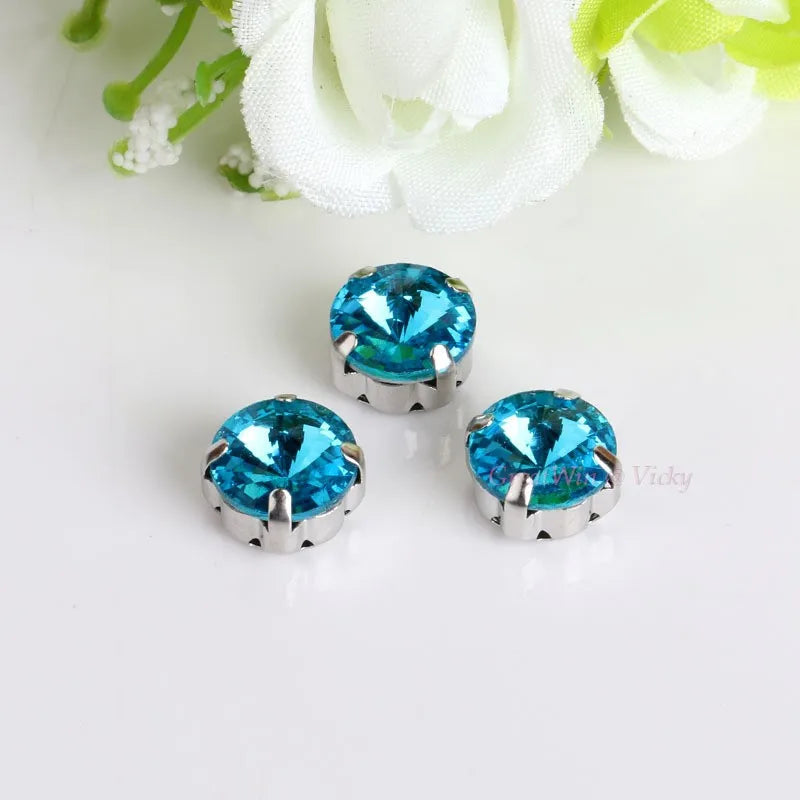 Glass Rhinestones! Satellite / Round Shape Diamond With Claw Sew On Strass Metal Base Buckle Crystal Stone Beads For Clothes - petguardiansupplies