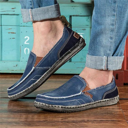 MIXIDELAI classic canvas shoes men 2024 lazy shoes blue grey green canvas moccasin men slip on loafers washed denim casual flats - petguardiansupplies