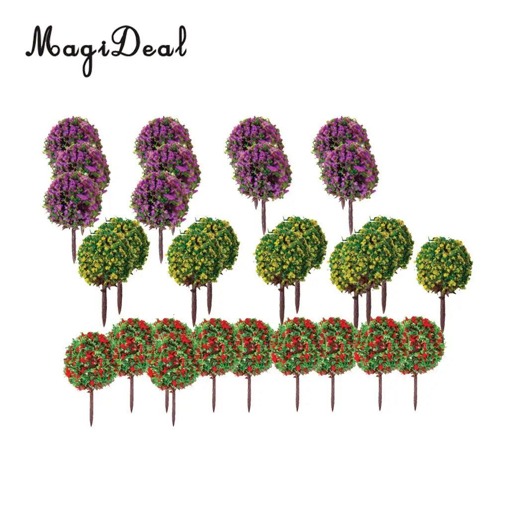 MagiDeal 30Pcs/Lot Mixed 3 Colors Flower Model Train Trees Ball Shaped Scenery Landscape 1/100 Scale for Railway Road Kids Toy - petguardiansupplies