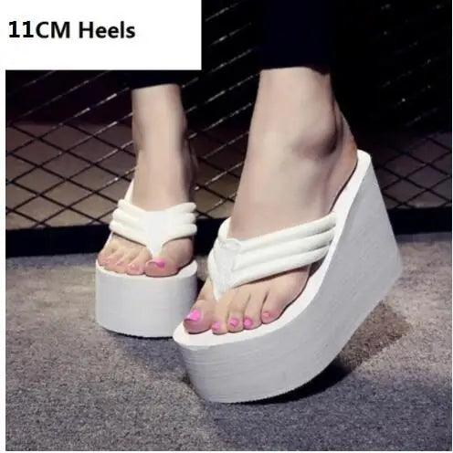 Summer New Arrival Women Chunky Sandals Super High Heels Wedges Flip Flops Lady Pure Color Water Taiwan Shoes Plus Size 40 41 - petguardiansupplies