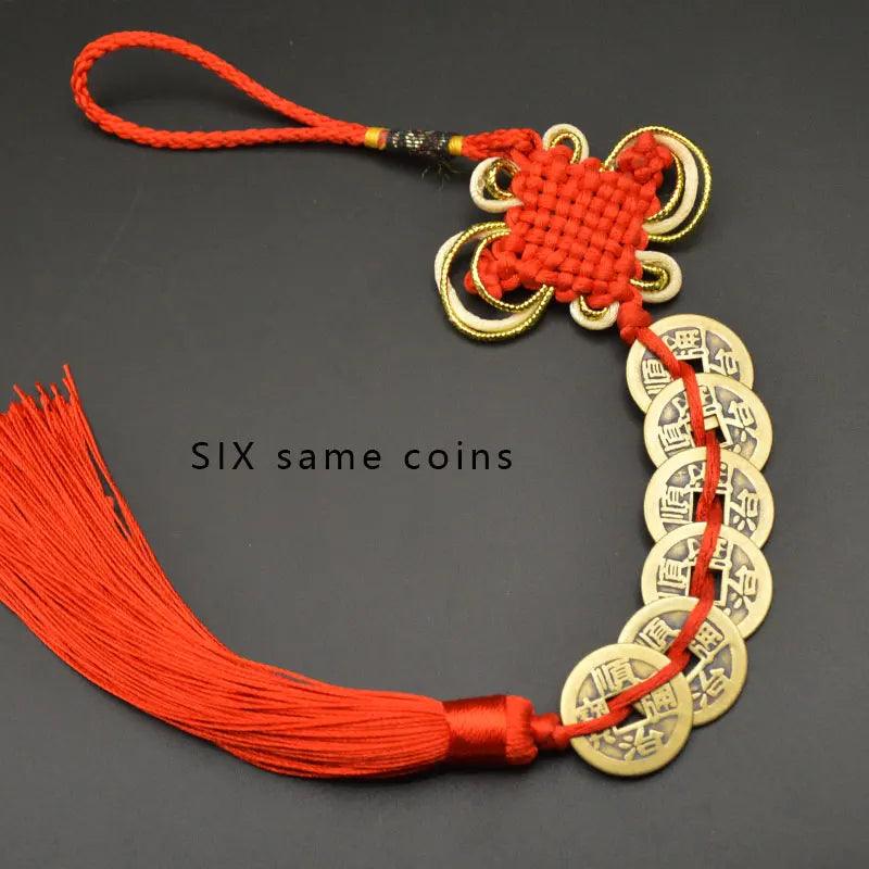 Chinese manual Knot Fengshui Lucky Charms Ancient I CHING Copper Coins Mascot Prosperity Protection Good Fortune Home Car Decor - petguardiansupplies