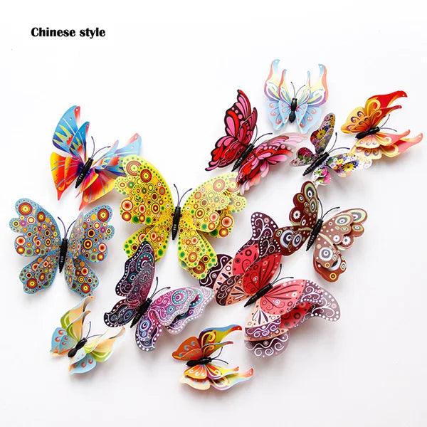 New Style 12Pcs Double Layer 3D Butterfly Wall Stickers Home Room Decor Butterflies For Wedding Decoration Magnet Fridge Decals - petguardiansupplies