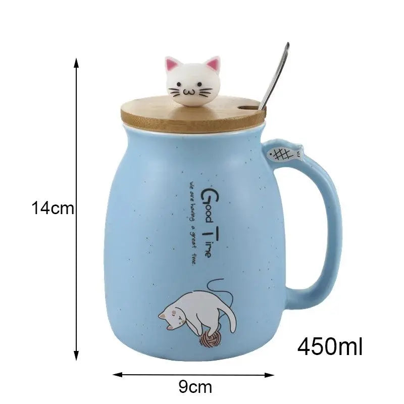 Creative color cat heat-resistant Mug cartoon with lid 450ml cup kitten coffee ceramic mugs children cup office Drinkware gift - petguardiansupplies