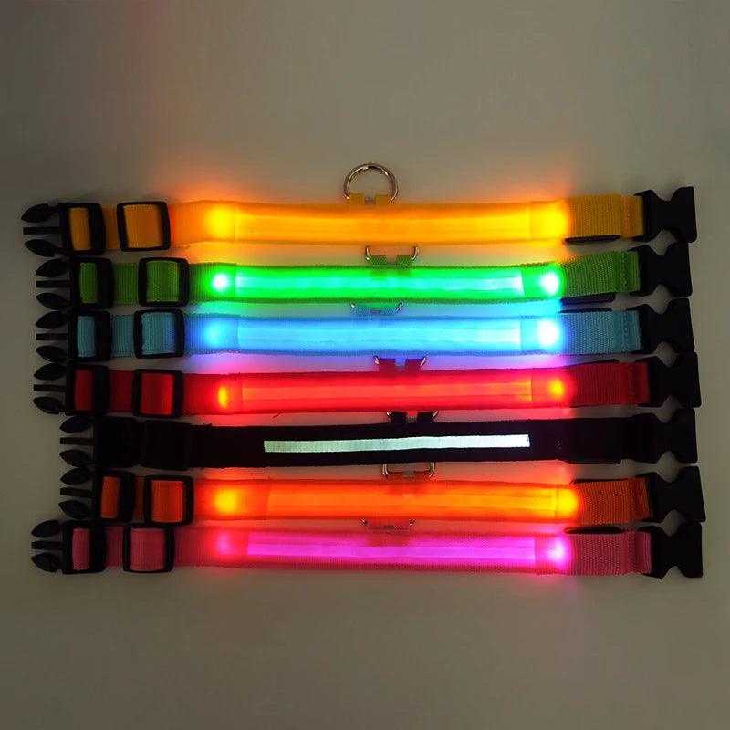 YUDODO Nylon LED Pet Dog Collars for animals Night Safety Flashing Glow Dog Leash Dogs Luminous Fluorescent Collars Pet Supplies - petguardiansupplies