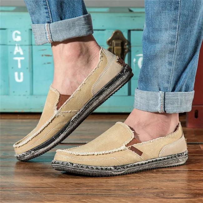 MIXIDELAI classic canvas shoes men 2024 lazy shoes blue grey green canvas moccasin men slip on loafers washed denim casual flats - petguardiansupplies