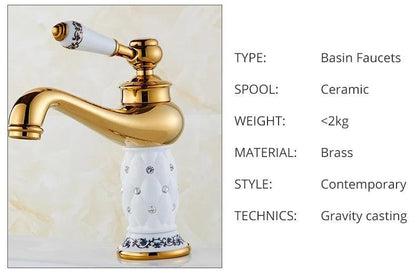 ZGRK Basin Faucets Diamond Gold Bathroom Faucet Single Handle Mixer Tap Hot and Cold Water Mixer Crane Bath Brass Mixer Tap - petguardiansupplies