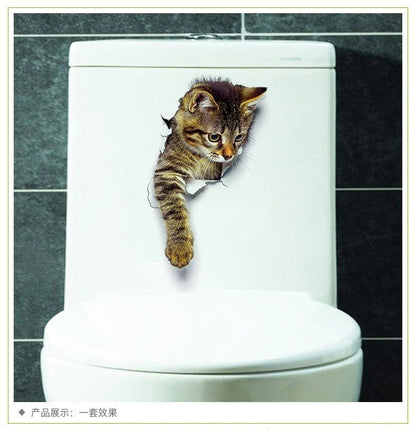 3D Cats Wall Sticker Hole View Bathroom Living Room Decoration Home Decor Animal Vinyl Decals Art Poster Cute Toilet Stickers - petguardiansupplies