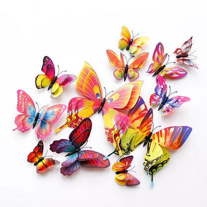 New Style 12Pcs Double Layer 3D Butterfly Wall Stickers Home Room Decor Butterflies For Wedding Decoration Magnet Fridge Decals - petguardiansupplies