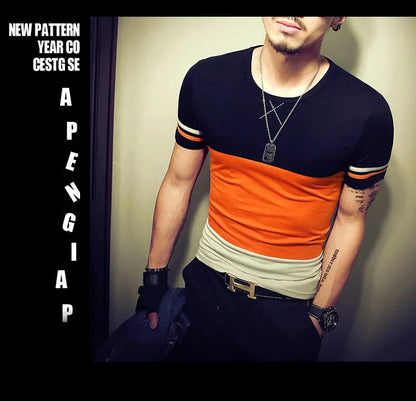 Summer Fashion Men's T Shirt Casual Patchwork Short Sleeve T Shirt Mens Clothing Trend Casual Slim Fit Hip-Hop Top Tees 5XL - petguardiansupplies