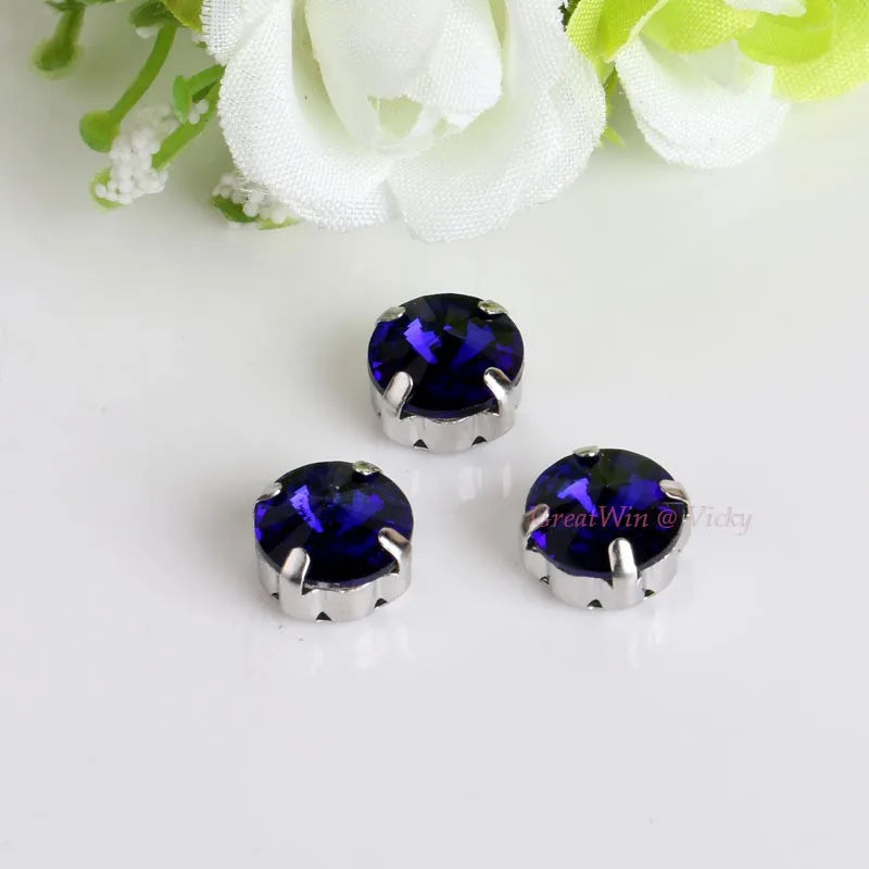 Glass Rhinestones! Satellite / Round Shape Diamond With Claw Sew On Strass Metal Base Buckle Crystal Stone Beads For Clothes - petguardiansupplies