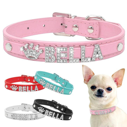 Bling Rhinestone Puppy Dog Collars Personalized Small Dogs Chihuahua Collar Custom Necklace Free Name Charms Pet Accessories - petguardiansupplies