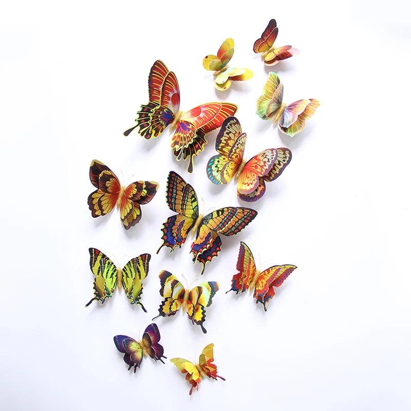 12Pcs Gold/Silver Double Layer 3D Butterfly Wall Stickers Home Decoration Holographic Butterflies Magnet Fridge Wedding Decals - petguardiansupplies