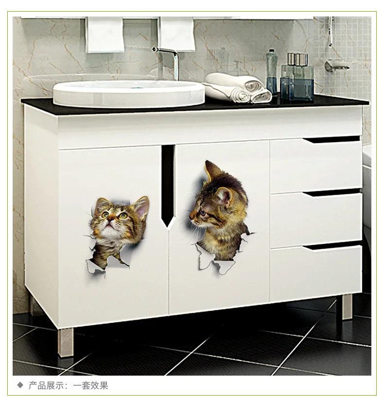 3D Cats Wall Sticker Hole View Bathroom Living Room Decoration Home Decor Animal Vinyl Decals Art Poster Cute Toilet Stickers - petguardiansupplies