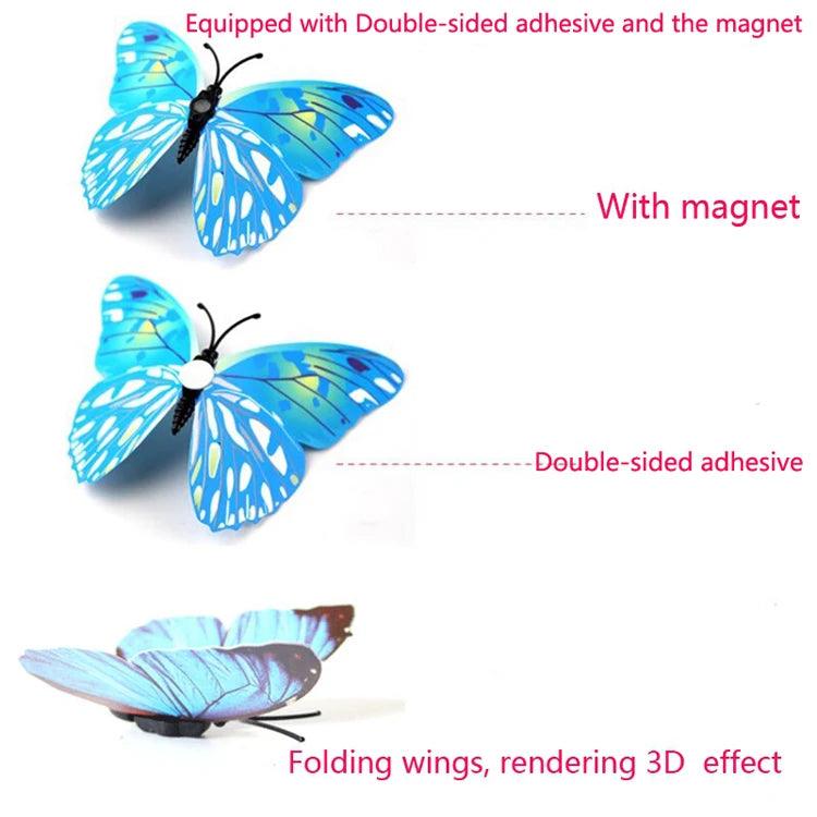 12Pcs Gold/Silver Double Layer 3D Butterfly Wall Stickers Home Decoration Holographic Butterflies Magnet Fridge Wedding Decals - petguardiansupplies