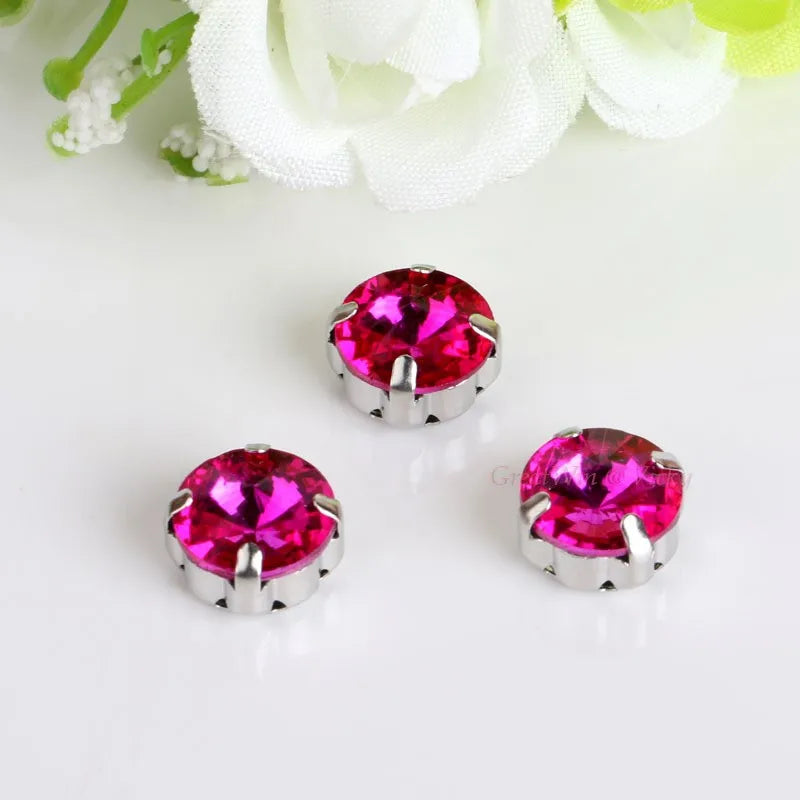 Glass Rhinestones! Satellite / Round Shape Diamond With Claw Sew On Strass Metal Base Buckle Crystal Stone Beads For Clothes - petguardiansupplies