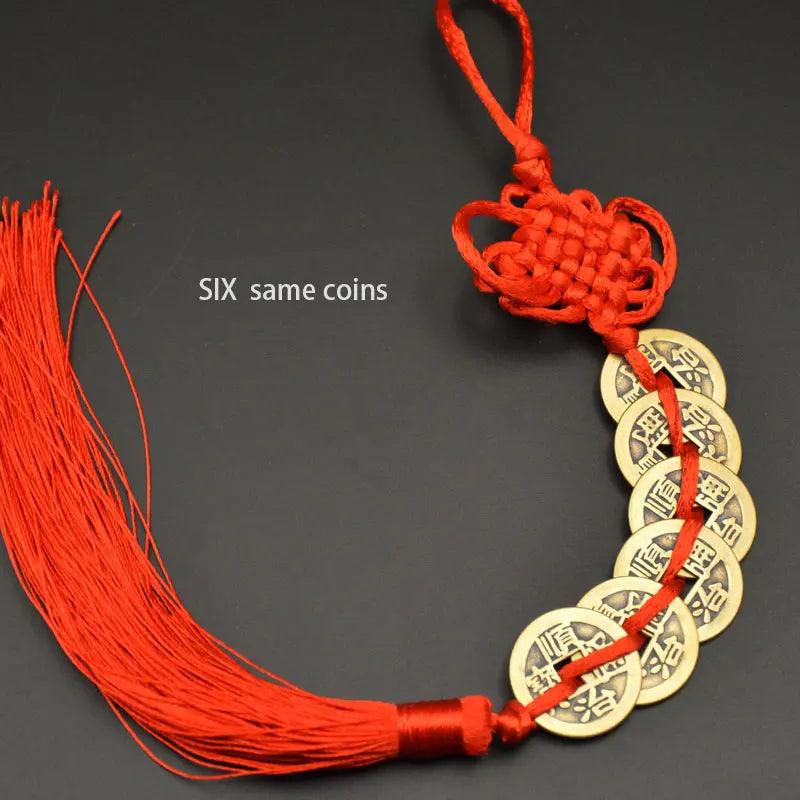 Chinese manual Knot Fengshui Lucky Charms Ancient I CHING Copper Coins Mascot Prosperity Protection Good Fortune Home Car Decor - petguardiansupplies