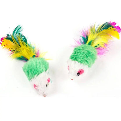 Cute Mini Soft Fleece False Mouse Cat Toys Colorful Feather Funny Playing Training Toys For Cats Kitten Puppy Pet Supplies - petguardiansupplies