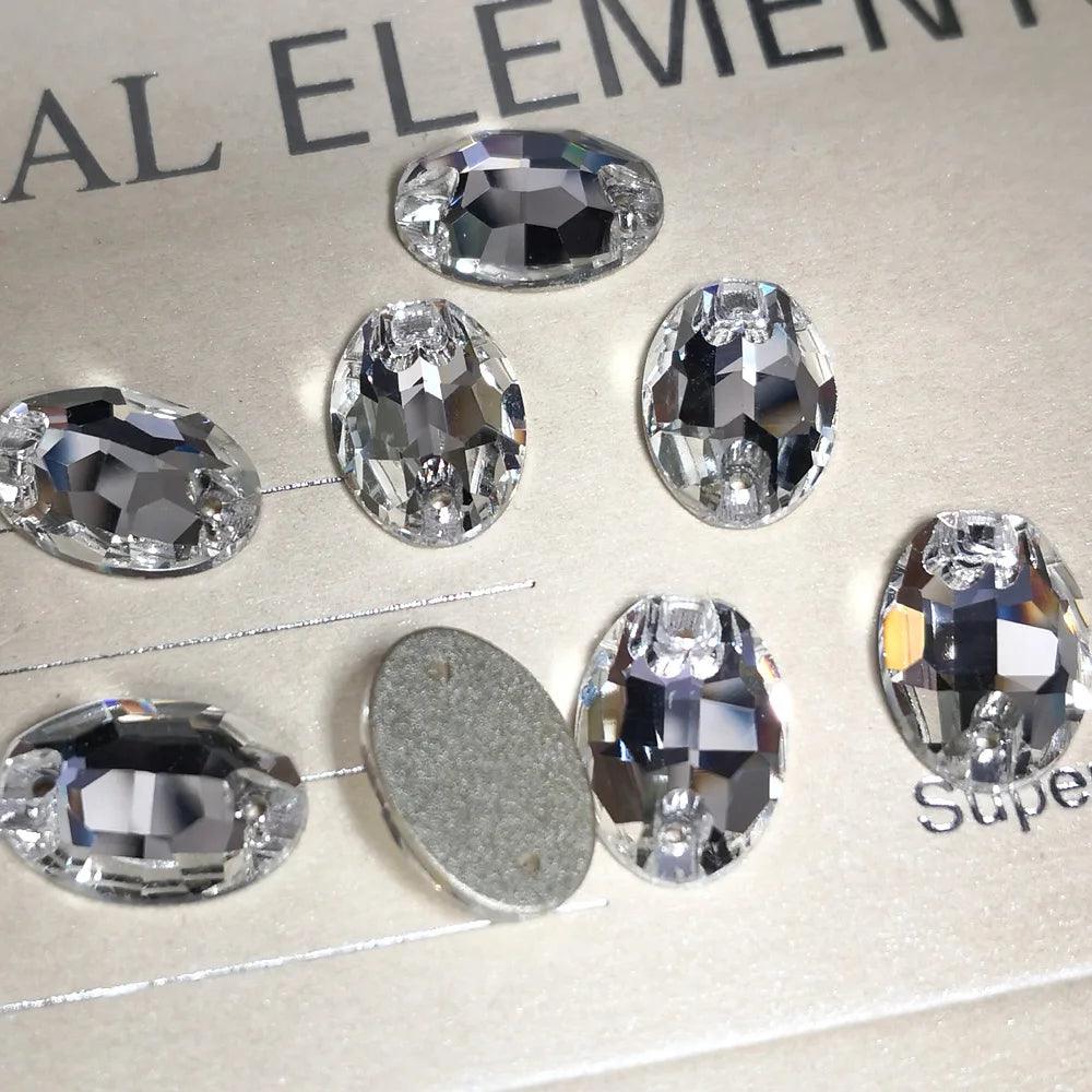 Rivoli Drop Sew On Crystal Clear Strass DIY 2 Holes Mirror Rhinestone Glass Sewing Stone Sew Textil Rhinestones For Garment - petguardiansupplies