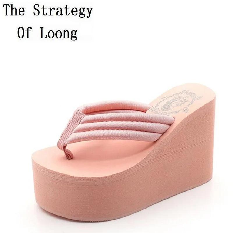 Summer New Arrival Women Chunky Sandals Super High Heels Wedges Flip Flops Lady Pure Color Water Taiwan Shoes Plus Size 40 41 - petguardiansupplies