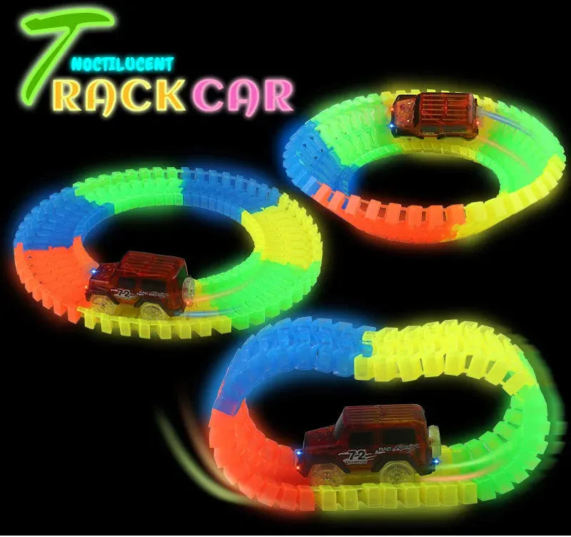 Glow Racing Track Set 5 Led Light Track Car Flexible Glowing Tracks Toy 162/165/220/240 Race Track Flexible Railway LED Car - petguardiansupplies