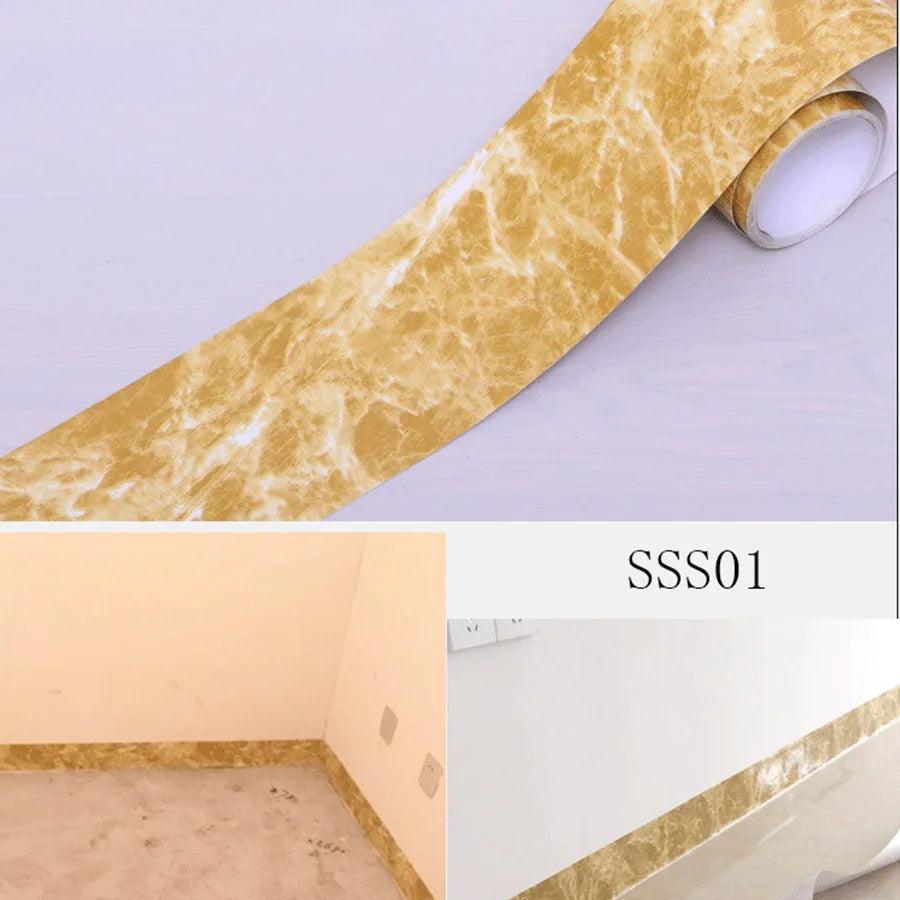 0.1x5M Marble Vinyl Waistline Sticker Solid Color Self Adhesive Wall Paper Border Bathroom PVC Waterproof Wood Pattern Wallpaper - petguardiansupplies