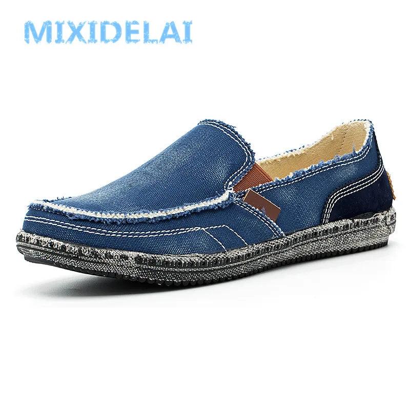 MIXIDELAI classic canvas shoes men 2024 lazy shoes blue grey green canvas moccasin men slip on loafers washed denim casual flats - petguardiansupplies